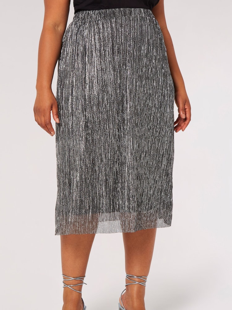 Apricot Silver Plisse Midi Skirt - Image 1 of 4