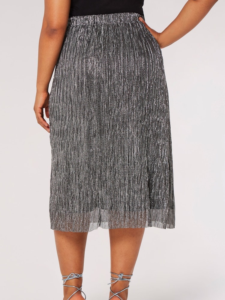 Apricot Silver Plisse Midi Skirt - Image 2 of 4