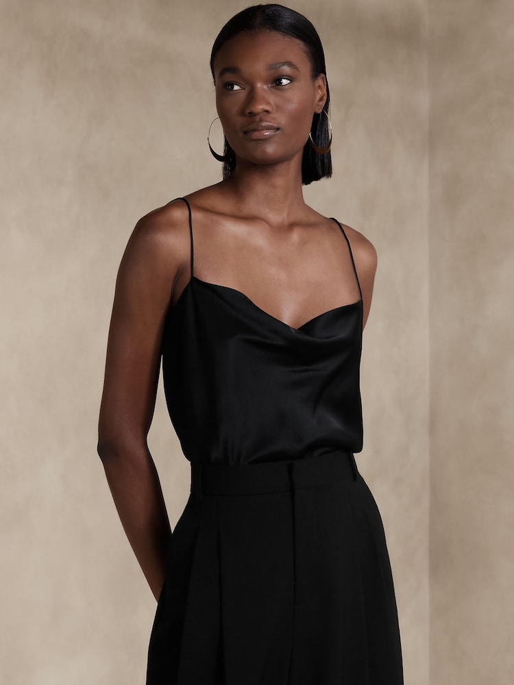 Banana Republic Black Charlotte Cowl Neck Silk Camisole - Image 1 of 5