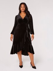 Apricot Black Velvet Faux Wrap Billow Sleeve Dress - Image 1 of 4