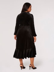Apricot Black Velvet Faux Wrap Billow Sleeve Dress - Image 2 of 4