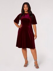 Apricot Red Velvet Flare Midi Dress - Image 1 of 4