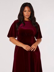 Apricot Red Velvet Flare Midi Dress - Image 3 of 4