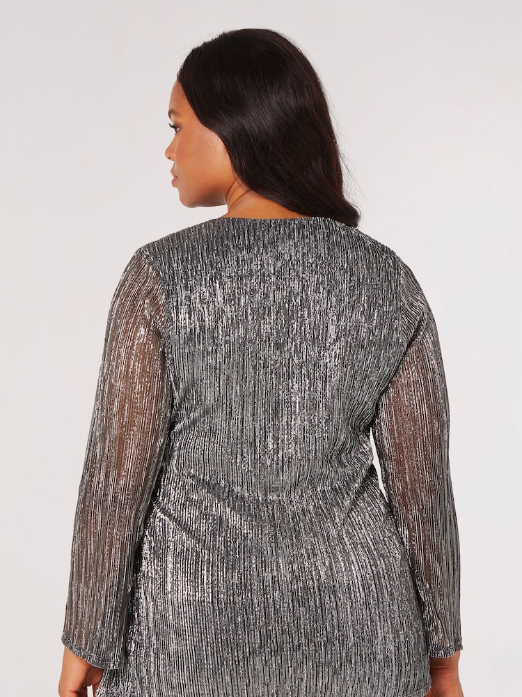 Apricot Silver Plisse Angel Sleeve Wrap Top - Image 2 of 4 Apricot Silver Plisse Angel Sleeve Wrap Top - Image 2 of 4
