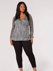 Apricot Silver Plisse Angel Sleeve Wrap Top - Image 3 of 4