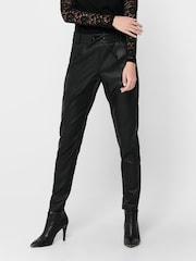 ONLY Red High Waist Tie Waist Coated Trousers - Image 1 of 7