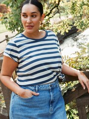 FatFace Blue Natalie Stripe T-Shirt - Image 1 of 6