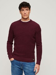 Superdry Red Textured Crew Knit Jumper - Image 1 of 3