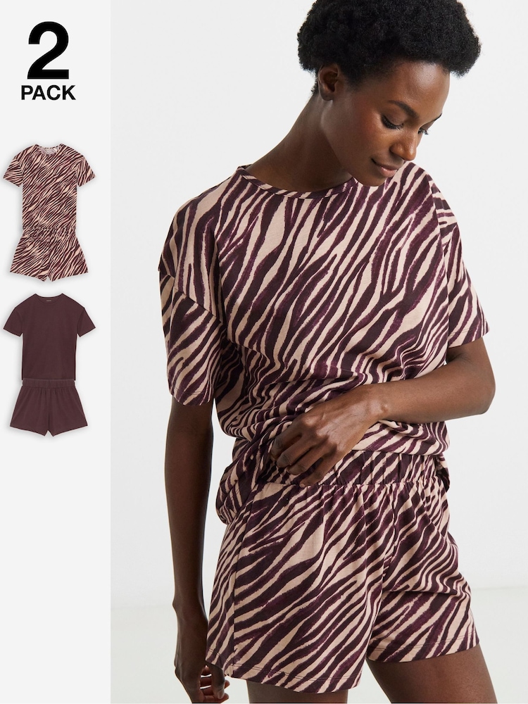 Simply Be Purple Animal Print Shortie Set 2 Pack - Image 1 of 4 Simply Be Purple Animal Print Shortie Set 2 Pack - Image 1 of 4