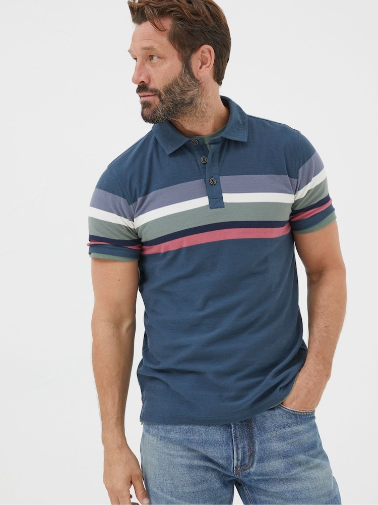 FatFace Blue Perranporth Chest Stripe Polo Shirt - Image 1 of 5