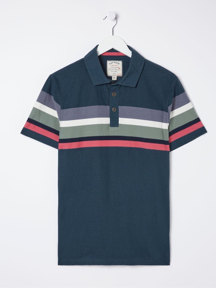 FatFace Blue Perranporth Chest Stripe Polo Shirt - Image 5 of 5