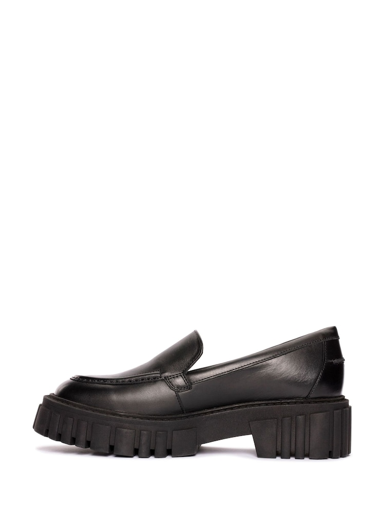 Clarks Black Leather Chrome Page Loafers - Image 2 of 7