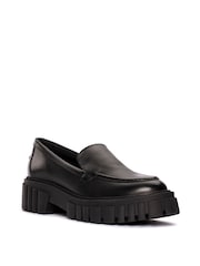Clarks Black Leather Chrome Page Loafers - Image 3 of 7