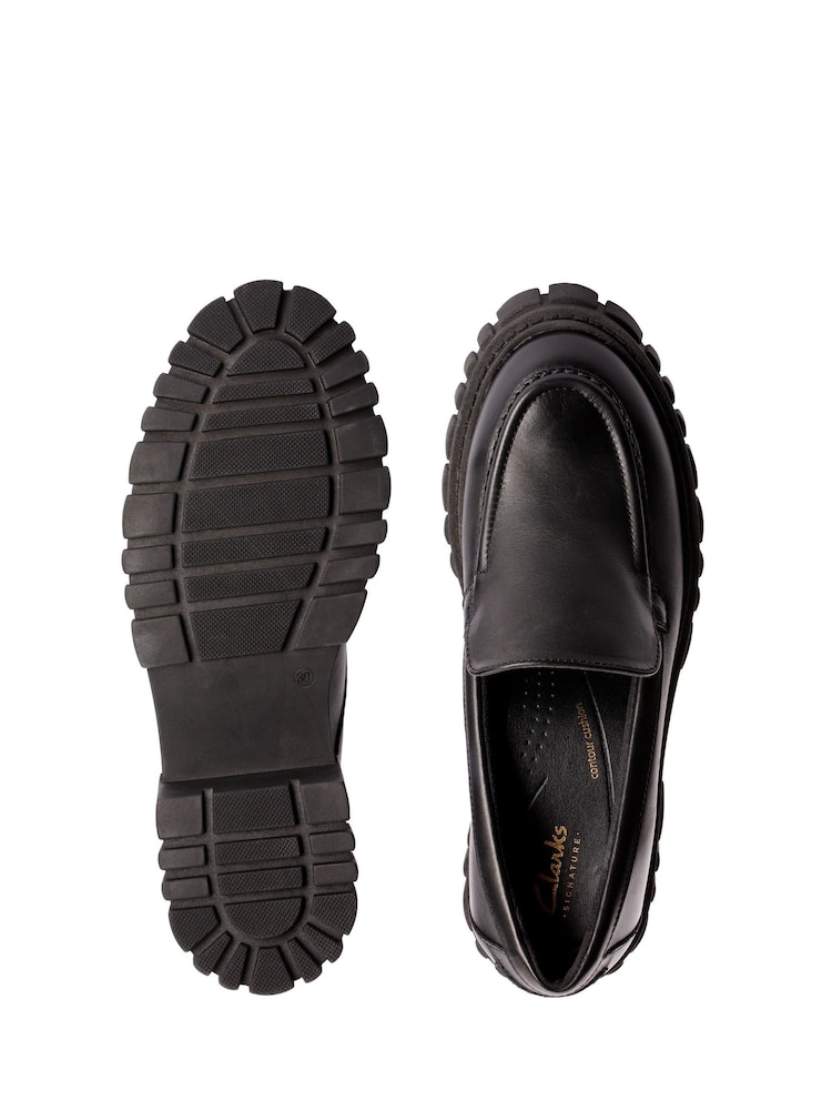 Clarks Black Leather Chrome Page Loafers - Image 7 of 7