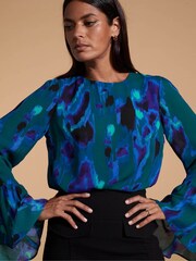 Dancing Leopard Blue Suvi Flare Sleeve Top - Image 4 of 4