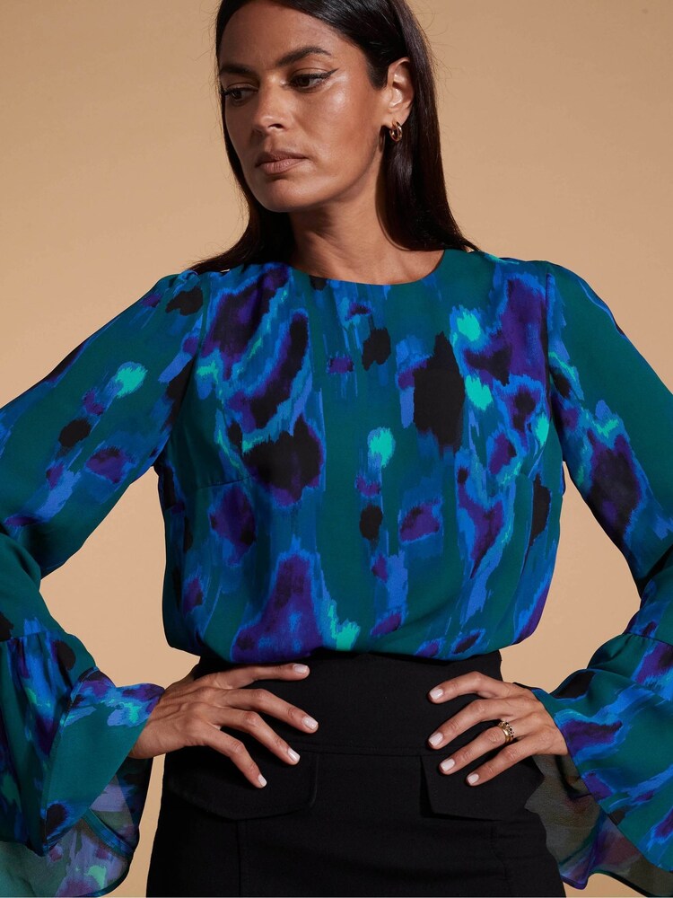 Dancing Leopard Blue Suvi Flare Sleeve Top - Image 4 of 4