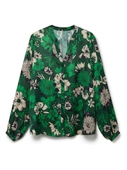 Another Sunday Long Sleeved Satin Black Blouse In Green Floral Print - Image 3 of 5