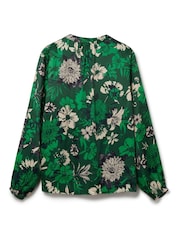 Another Sunday Long Sleeved Satin Black Blouse In Green Floral Print - Image 4 of 5