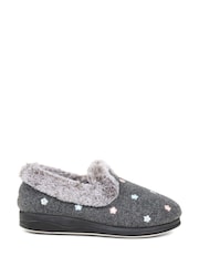 Pavers Grey Floral Faux Fur Slippers - Image 1 of 5
