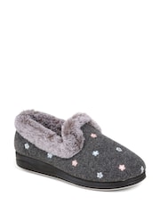 Pavers Grey Floral Faux Fur Slippers - Image 2 of 5