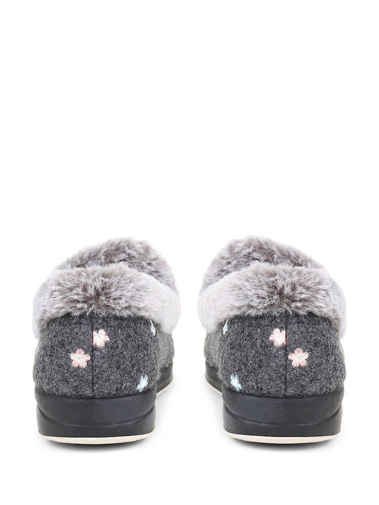 Pavers Grey Floral Faux Fur Slippers - Image 3 of 5