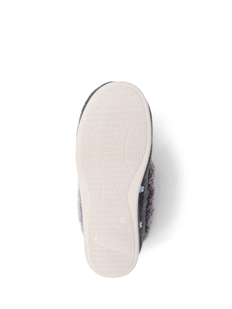 Pavers Grey Floral Faux Fur Slippers - Image 5 of 5