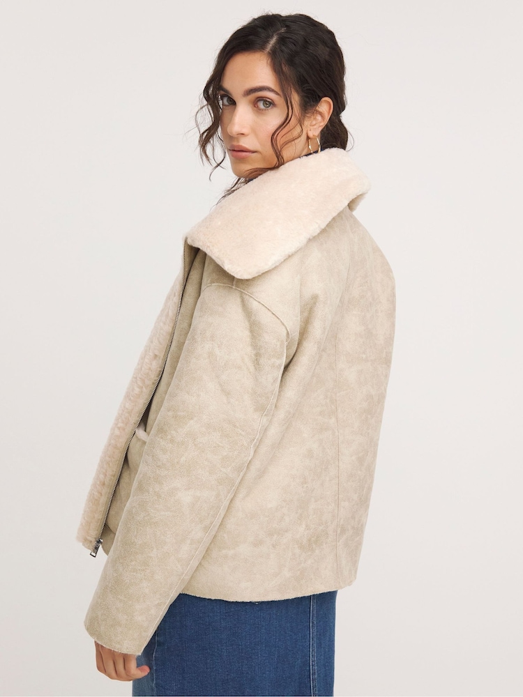 JD Williams Cream Opp Aviator Jacket - Image 2 of 4 JD Williams Cream Opp Aviator Jacket - Image 2 of 4