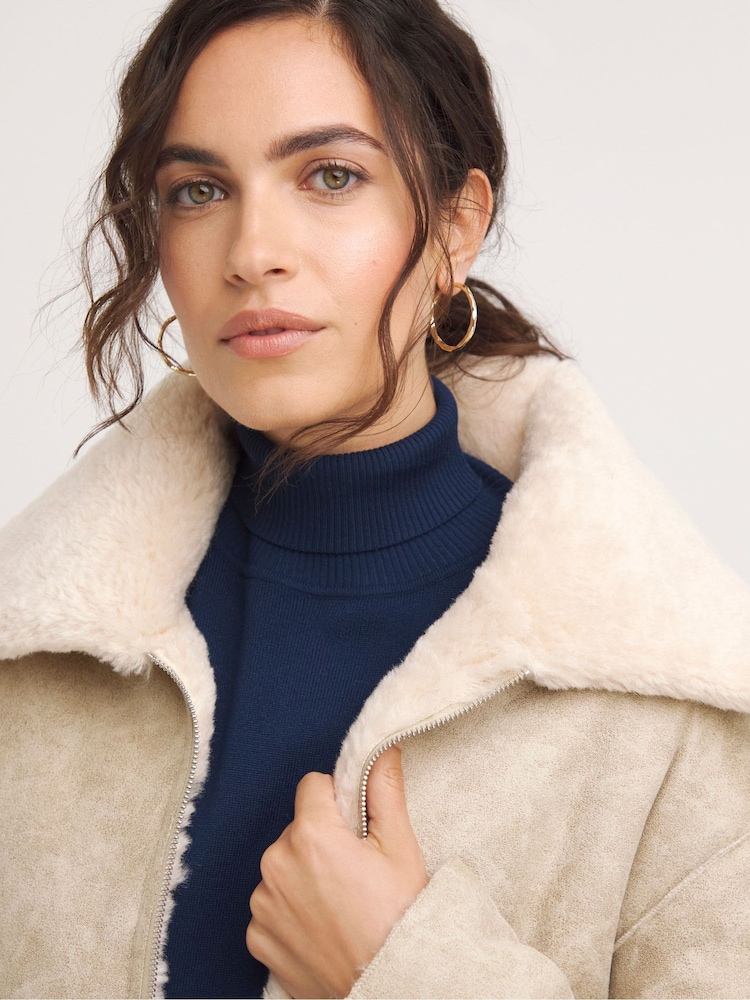 JD Williams Cream Opp Aviator Jacket - Image 4 of 4 JD Williams Cream Opp Aviator Jacket - Image 4 of 4