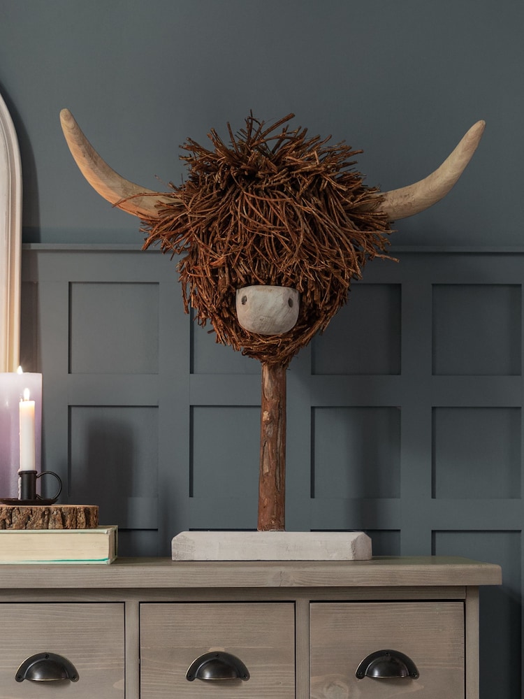 Voyage Maison Highland Cow Willow Wooden Sculpture - Image 1 of 2