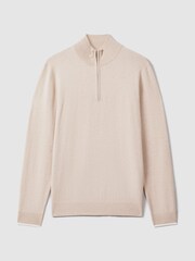 Reiss Camel Swinley Cotton Blend Half-Zip Funnel Neck Jumper - Image 2 of 7