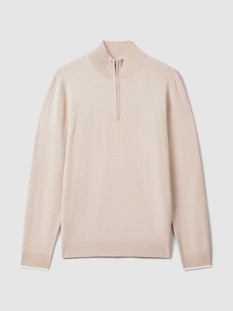 Reiss Camel Swinley Cotton Blend Half-Zip Funnel Neck Jumper - Image 2 of 7