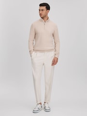 Reiss Camel Swinley Cotton Blend Half-Zip Funnel Neck Jumper - Image 3 of 7