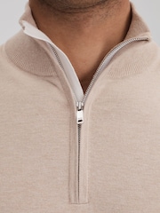 Reiss Camel Swinley Cotton Blend Half-Zip Funnel Neck Jumper - Image 4 of 7