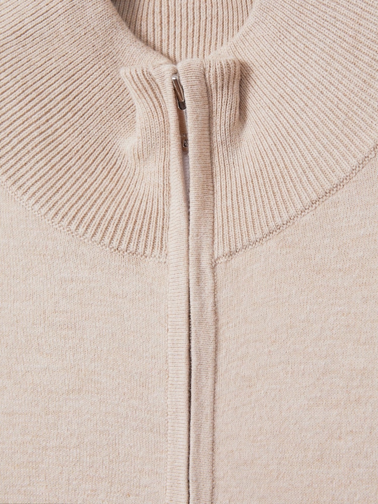 Reiss Camel Swinley Cotton Blend Half-Zip Funnel Neck Jumper - Image 7 of 7