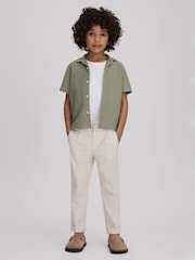 Reiss Pistachio Gerrard 3-9 yrs Textured Cotton Cuban Collar Shirt - Image 1 of 4
