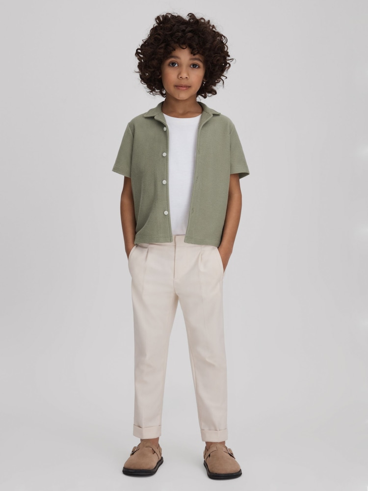 Reiss Pistachio Gerrard 3-9 yrs Textured Cotton Cuban Collar Shirt - Image 1 of 4 Reiss Pistachio Gerrard 3-9 yrs Textured Cotton Cuban Collar Shirt - Image 1 of 4