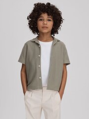 Reiss Pistachio Gerrard 3-9 yrs Textured Cotton Cuban Collar Shirt - Image 3 of 4