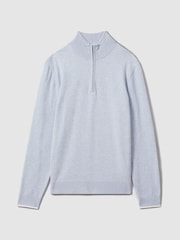 Reiss Soft Blue Melange Swinley Cotton Blend Half-Zip Funnel Neck Jumper - Image 2 of 6