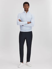 Reiss Soft Blue Melange Swinley Cotton Blend Half-Zip Funnel Neck Jumper - Image 3 of 6