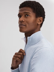 Reiss Soft Blue Melange Swinley Cotton Blend Half-Zip Funnel Neck Jumper - Image 4 of 6