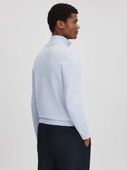 Reiss Soft Blue Melange Swinley Cotton Blend Half-Zip Funnel Neck Jumper - Image 5 of 6