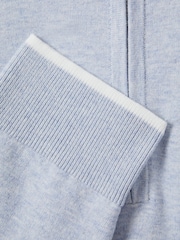 Reiss Soft Blue Melange Swinley Cotton Blend Half-Zip Funnel Neck Jumper - Image 6 of 6