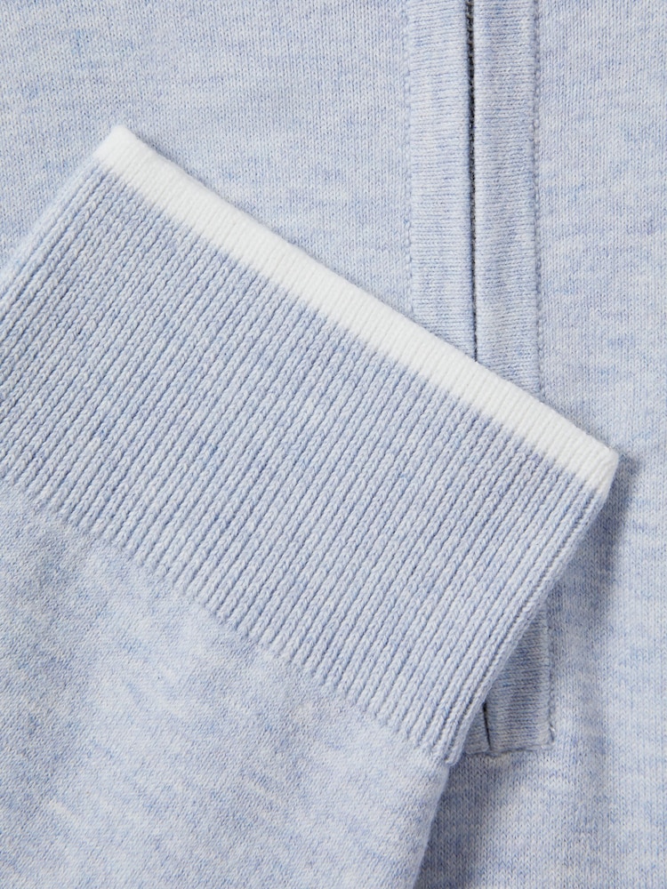 Reiss Soft Blue Melange Swinley Cotton Blend Half-Zip Funnel Neck Jumper - Image 6 of 6