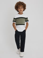 Reiss Green Auckland 9-13 yrs Cotton Colourblock Crew Neck T-Shirt - Image 1 of 6