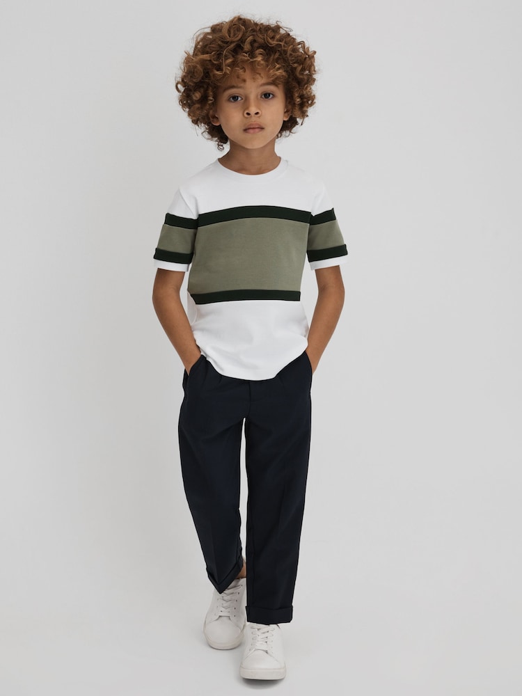 Reiss Green Auckland 9-13 yrs Cotton Colourblock Crew Neck T-Shirt - Image 1 of 6