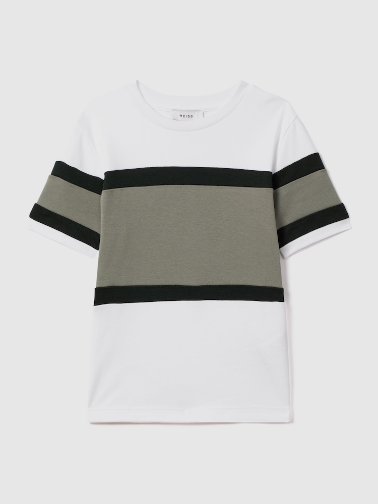 Reiss Green Auckland 9-13 yrs Cotton Colourblock Crew Neck T-Shirt - Image 2 of 6