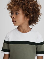 Reiss Green Auckland 9-13 yrs Cotton Colourblock Crew Neck T-Shirt - Image 4 of 6