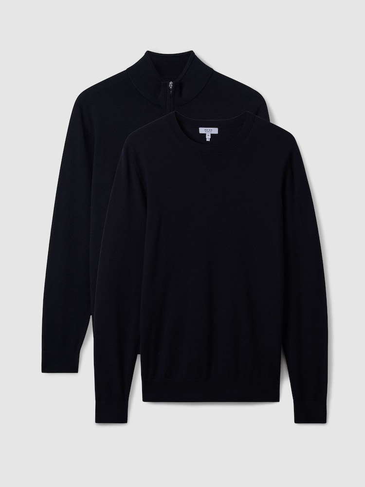 Reiss Navy Merino Mixer 2 Pack Pack of Two Merino Wool Jumpers - Image 1 of 8
