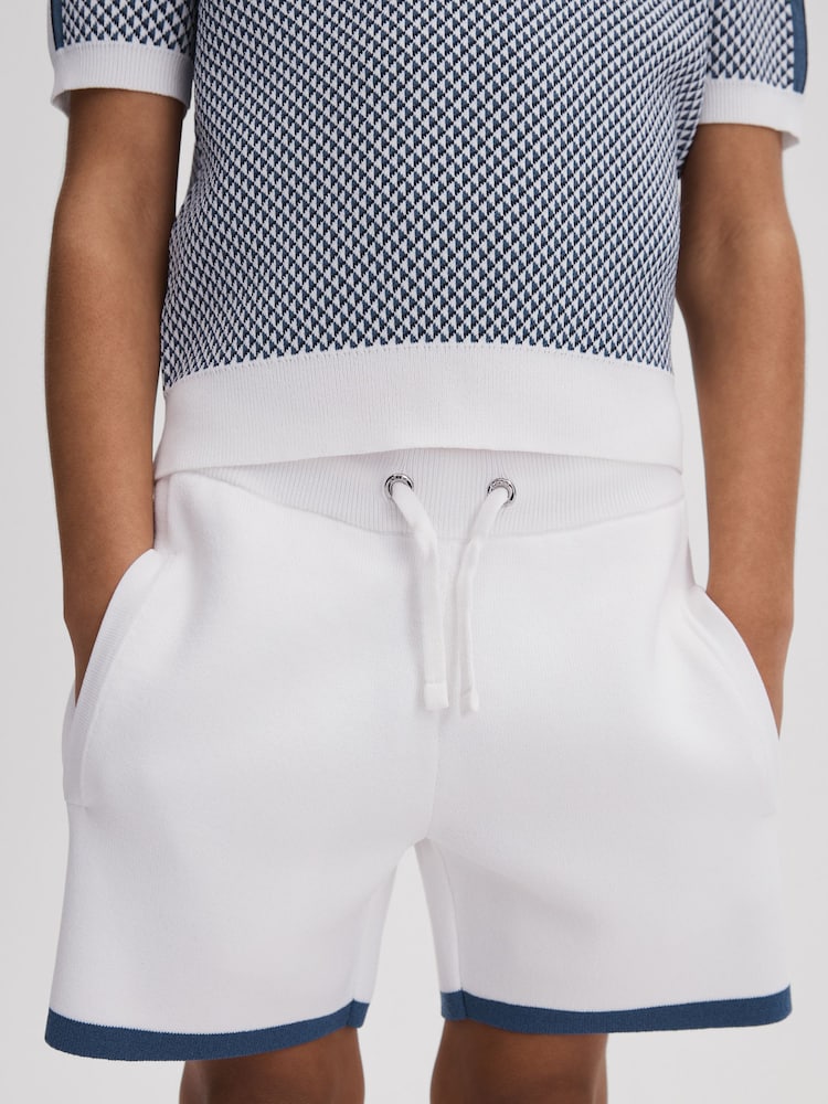 Reiss White Heddon 9-13 yrs Knitted Drawstring Shorts - Image 1 of 4