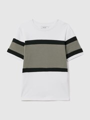 Reiss Green Auckland Junior Cotton Colourblock Crew Neck T-Shirt - Image 2 of 6